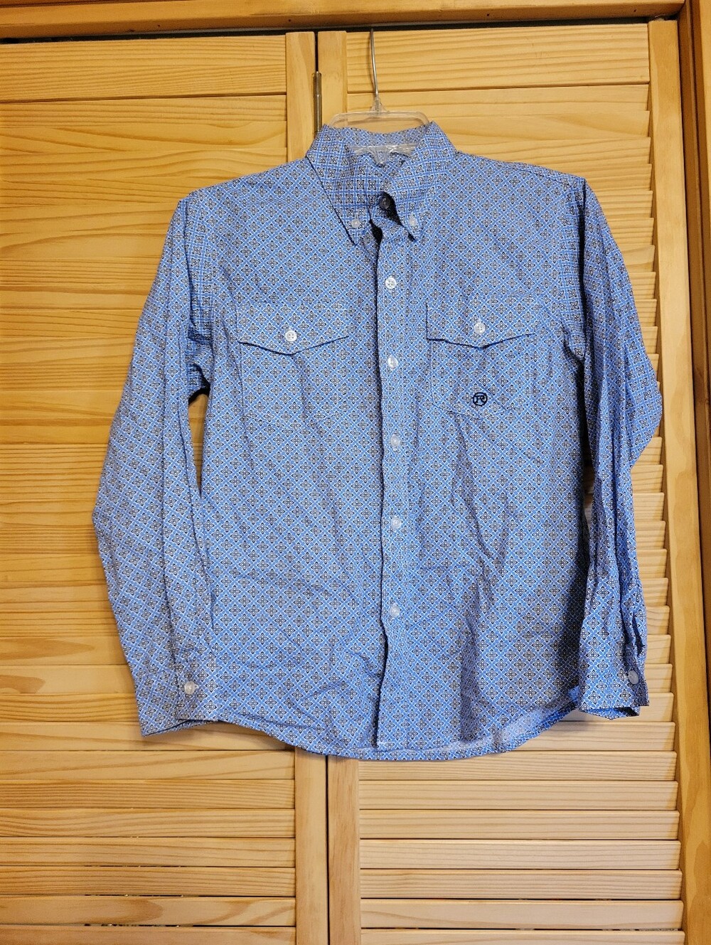 Roper Large 12/14‎ youth western cowboy long sleeve shirt blue and white